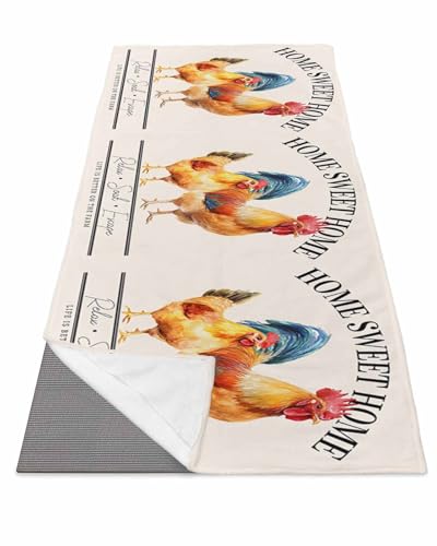 BOSIJOY Yoga Mat Towel,Farmhouse Watercolor Rooster Chicken Non Slip Sweat Absorbent Hot Yoga Towels with Corner Pockets,Retro Rustic Farm Animal Soft Microfiber Towel for Pilates Bikram 74