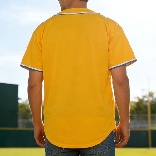 Jersey de béisbol amarillo liso, camiseta casual con mangas cortas y botones miniatura 2