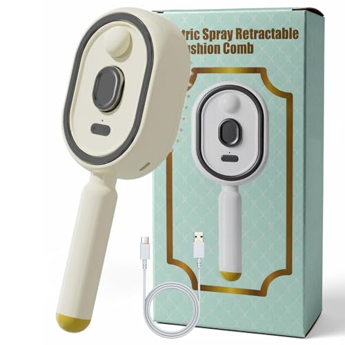 Electric Steam Brush for Hair with Water Spray Detangling Steam Brush for Short Hair Reduce Frizz Nourishes Hairs Anti-Static (Cream)