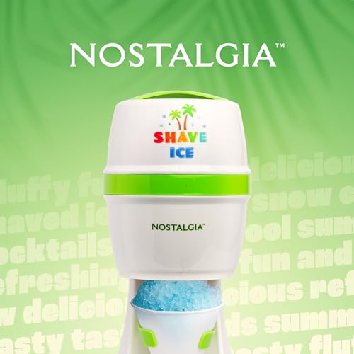 Nostalgia NESHVICE3HSID1 Schneekegel, rasiert, Retro-Tisch-Slushie-Maschine, inklusive 1 wiederverwendbaren Kunststoffbecher und Eisformen, Weiß, Grün – Bild 8