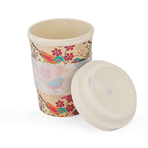 Image of Eco-Friendly Bamboo Fibre Travel Reusable Coffee Mug with lid 350 Ml (Birdie)