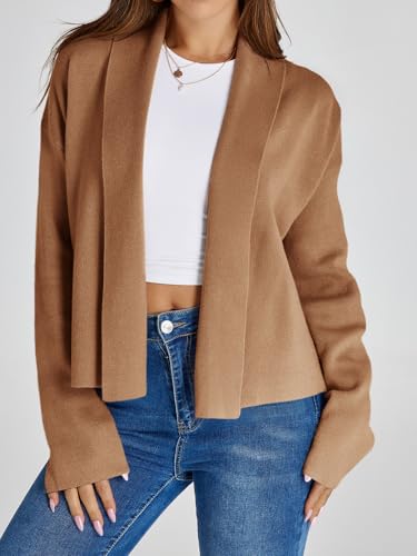 Image of Saodimallsu Womens Cropped Cardigan Open Front Shawl 2026 Fall Trendy Long Sleeve Sweater Jacket