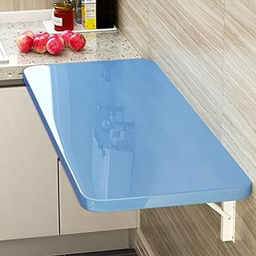 Bureau d'ordinateur mural pliante contre l'encombrement, poste compact bleu
