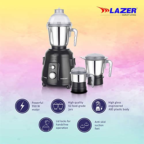 Image of Lazer Power Bolt 3 Jars 950W Mixer Grinder (Black)