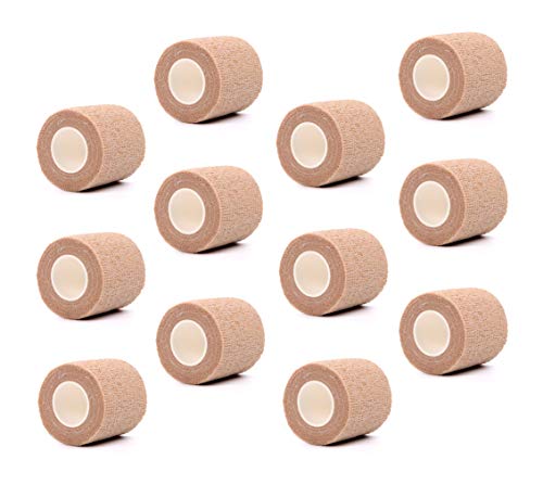 Illusionist 2 inches Disposable Cohesive Tattoo Grip Cover Wrap Tape, Elastic Bandage Handle Grip Tube for Tattoo Machine Grip Accessories, Self Adhesive Sports Tape (12 Pack, Skin)