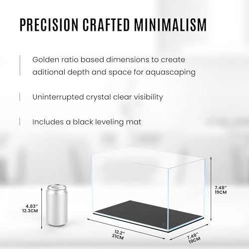 Image of Ultum Nature Systems Ultra Clear Rimless Aquarium - Low Iron Glass Fish Tank with 45 Mitered Edges, 5mm-12mm Thick, Leveling Mat Included (3N, Nano, 3 Gallon)