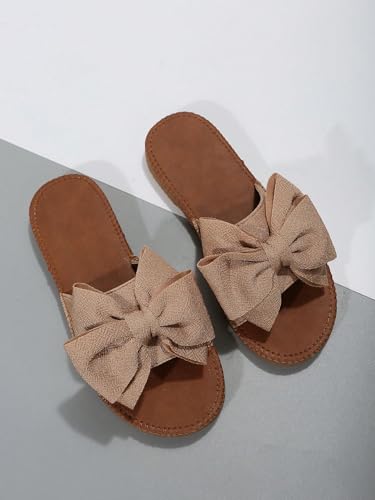 Image of GORGLITTER Women's Gold Sandals Dressy Cute Summer 2026 Bow Square Toe Trendy Beach Boho Wedding Vacation Slides Shoes