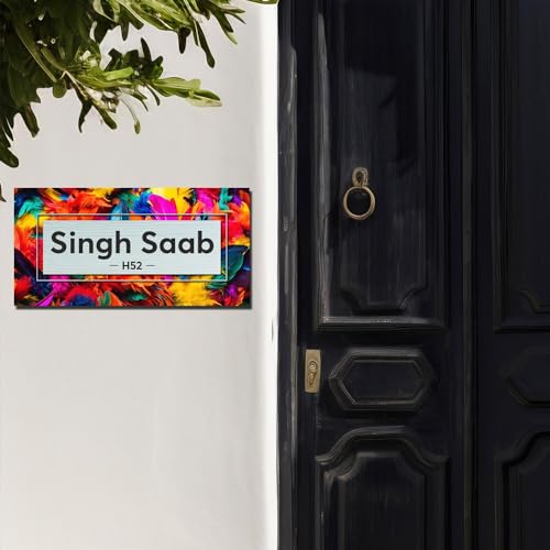 Image of BEE CREATIVE Laser Cutting Customise Name Plate for Home Entrance - 43X22 Cm (Rectangular feather) | Modern Wooden Name Plate for Main Door, Indoor Name Board, Stylish Design for Flats, Apartments