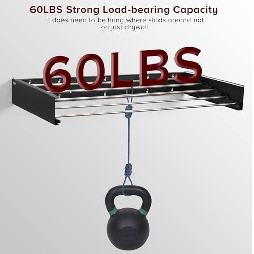 🏡✨Wall Mounted Laundry Drying Rack – Retractable Clothes Dryer with 5 Stainless Rods | 60 lb Capacity, Space-Saving Foldable Design for Bathroom & Utility Rooms (Black, 31.5") - Image 4