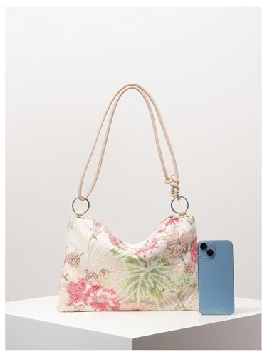 QWINEE Women's Floral Sequin Underarm Shoulder Bag Y2k Zipper Top Handle Purse Handbag with Adjustable Strap3