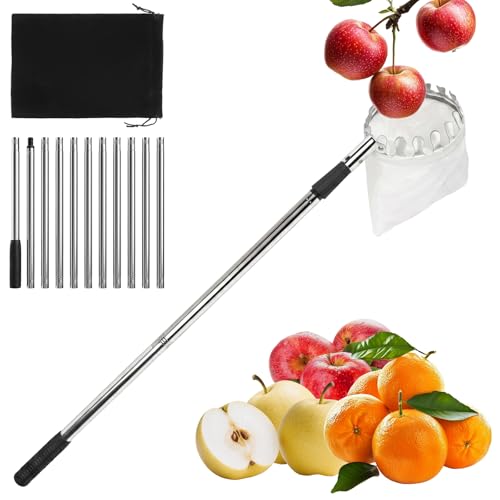 Sumvvur 4.2M Obstpflücker mit Teleskopstiel Apfelpflücker Kirschenpflücker mit Baumwollbeutel Diameter 16cm