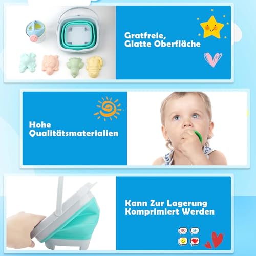 MOKIDO 11 Stück Sandspielzeug Strandspielzeug Kinder, Sandkasten Spielzeug mit Faltbarer Eimer, Sandspielzeug Set, Schaufel, Sandförmchen, Gartenspielzeug ab 1 2 3 4 5 Jahre Mädchen Junge Geschenke