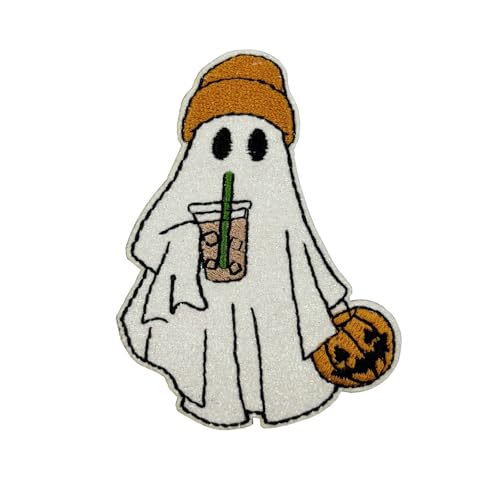 3 Gifts for Iced Coffee Lovers Ghost with Iced Coffee Embroidered Iron On Patch