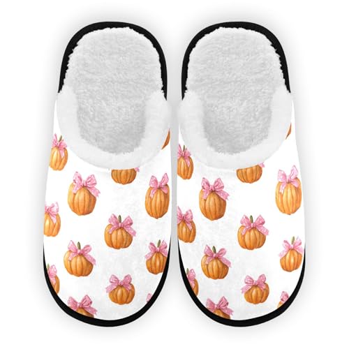 Autumn Pumpkin Yellow Bow Slippers For Women Men Soft Memory Foam Non-Slip Hallowmas Winter Indoor House Shoes Travel Slipper - Main Image