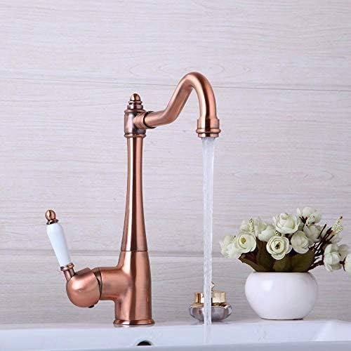 Mitigeur d'eau pivotant en cuivre antique avec poignée céramique