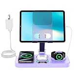 6 in 1 Wireless Charger for Apple Multiple Devices, Charging Station with Clock &7 Color Ambient Light, Foldable Rotate Stand for iPad, for iPhone17/16/15, Support for Apple Watch11/10 For AirPods4