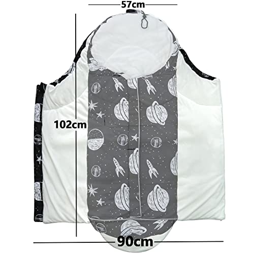 Lakpopya Baby Fußsäck für Kinderwagen aus Milchfleece/Flanell, Baby Winterfußsäck mit Muster, 102 * 57CM Babyfußsack für Babys 0-36 Monate (Raumschiff)