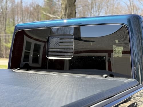 Image of Xinghe for Jeep Gladiator JT 2020-2025 2026 Rear Middle Window American Flag Decal for Truck, Matte Black USA Flag Decal for Truck Back Sliding Window