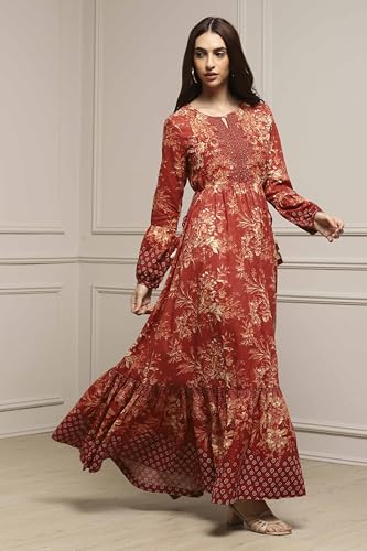 Image of BIBA Women Floral Printed Tiered Flared Dress