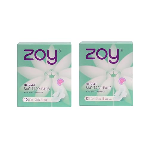 Image of ZOY Herbal Sanitary Pads for Women XL,XL+ Heavy Flow, Extra Heavy Flow | Period Comfort Support, Rash-Free, Breathable Cotton | Night Pads, Odour Control, Ultra Thin Leak Lock | 18 Pads