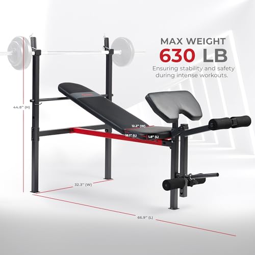 Image of Sunny Health & Fitness Multi-Function Adjustable Weight Bench with Squat Rack & Barbell Rack, Full Body Strength Training Equipment for Home Gym with Optional Leg Developer & Preacher Curl