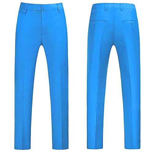 HBDesign Mens Slim Fit Flat Front Straight Iron Free Trousers Blue