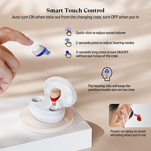 iBstone Rechargeable Hearing Aids for Seniors Adults, OTC Digital Devices for Super Nature Sound, 4 Programs for Optimal Hearing Experience, Smart Touching Operation, Quick Charge with Portable Charging Case, K21, 2025 Version