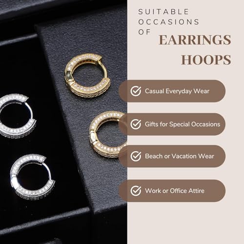 اقراط حلقية من فاش جود للرجال والنساء: اقراط حلقية من الزركونيا المكعبة لا تسبب الحساسية مطلية بالذهب عيار 14 قيراط