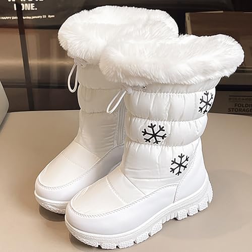 Boys Girls Mid Calf Snow Boots Warm Cozy Anti-Slip Faux F𝘂r 𝗟ining Insulated Shoes for Little/Big Snow Slide for Kids2