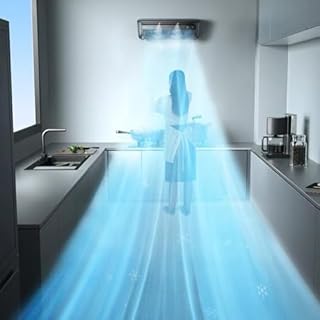 DTREELS Climatiseur mural de cuisine sans perçage, sans conduit, sans fenêtre, chargement sans fil, avec 3 vitesses de refroidissement et de ventilateur, refroidissement instantané en 10 secondes