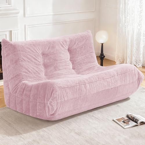 Image of Bean Bag Loveseat Chair Big Sofa Beanbag Chair for Adults Fireside Chair Bean Bag Lounger with Memory Foam Filled for Home,Apartment or Gaming Venue(Pink Plush)