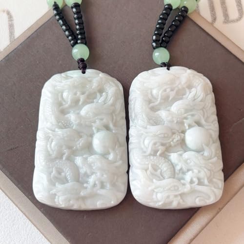 2点セットジェイド(本翡翠) ヒスイネックレスペンダント龍形両面彫刻巾着袋付きプレゼントにも 020S4264