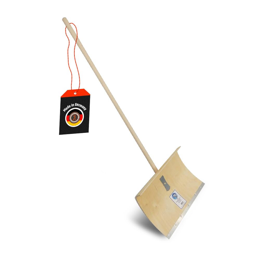 SHW-FIRE | Schneeschieber mit 50cm Schaufel und 144 cm Ovalstiel, Schaufel mit 5-Fach verleimtem Sperrholz mit Stahlschutzkante Premium Schneeschaufel mit Buchenholzstiel | Made in Germany