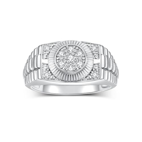 Image of Rylos Diamond Designer Ring, 0.25 Carats Sterling Silver or Yellow Gold Plated, Jewelry for Men, Timeless Style, Premium Quality Gift in Sizes 6-13