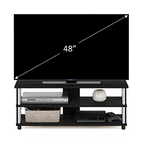 Furinno SULLY TV Stand, 3-Tier Entertainment Center, TV Console for TV up to 48 Inch, for Living Room, Bedroom, Americano/Stainless Steel Tubes - Image 2