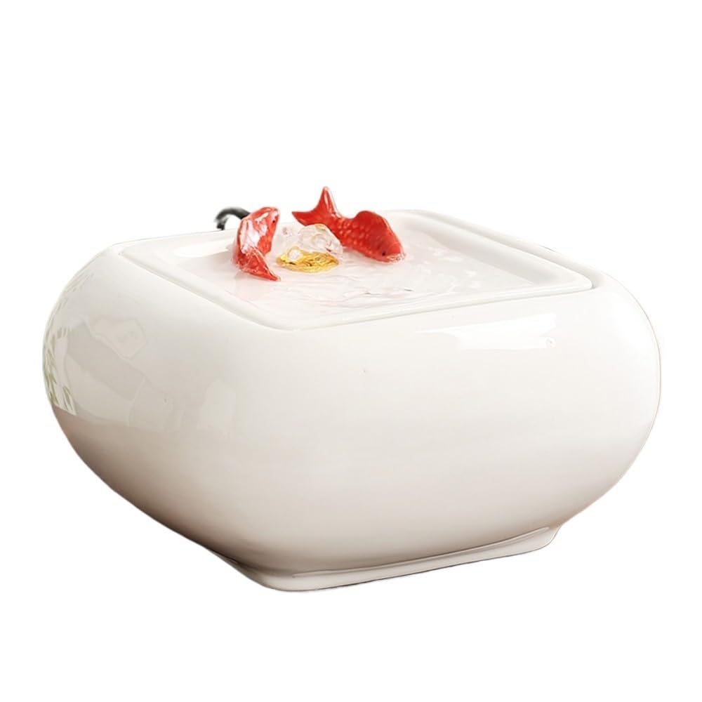 ZTHYSHOZ Tabletop Fountain Waterfall Ceramic Desktop Water Fountain Goldfish Circulating Ornaments Serene Meditation Relaxation(White)