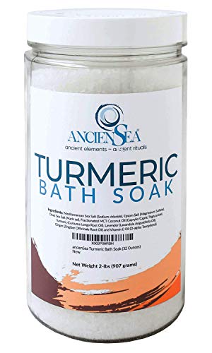 NEW Turmeric Bath Salt 32 Ounces Dead Sea Salt and Epsom Salt Plus Pure Turmeric, Lavender, and Ginger Essential Oils in Beautiful 2 Pounds Jar