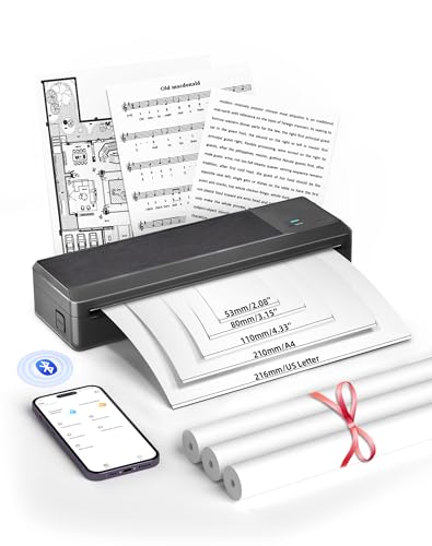 BORN4SHIP Thermodrucker A4, P83 Tragbarer Mobiler Drucker Kompatibel mit iOS & Android mit 3Rollen Thermopapier, Bluetooth Thermodrucker unterstützt Thermopapier A4 für Reisen Zuhause Büro Schule