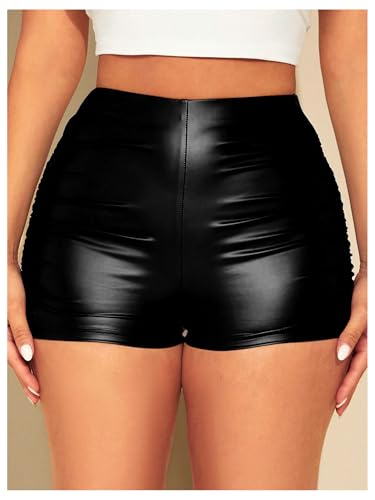 Milumia Women's Ruched Faux Leather Mini Shorts High Waist Sexy Going Out Rave Shorts4