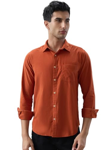 Image of Park Avenue Men Slim Fit Solid Pattern Pure Cotton Semi Cut Away Collar Full Sleeve Casual Shirt
