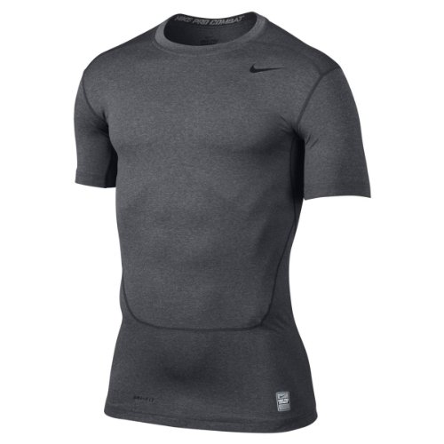 Nike New Men's Pro Combat Core 2.0 Compression SS T-Shirt Carbon Heather/Black Medium