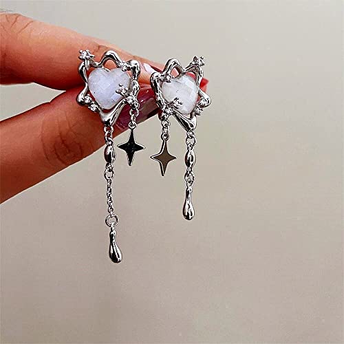 Moonstone Heart Stainless Steel Earrings For Women Teen Girls Tassel Silver Star Dangle Earrings Dangling Y2k Earinging Earrings3