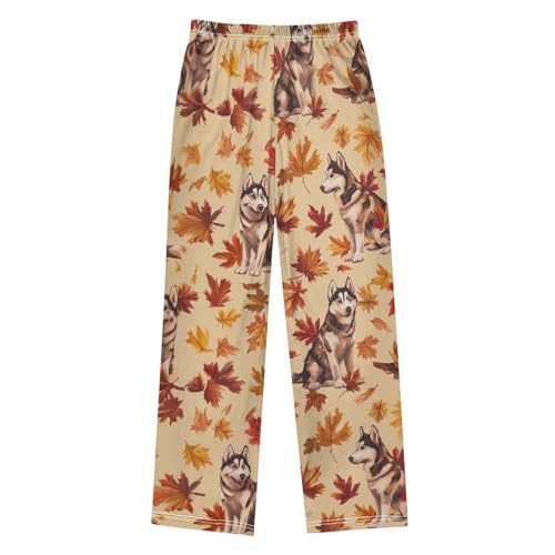 Husky Maple Leaves Boys Long Pants Soft Trousers Elastic Waist Kids Lounge Bottoms with Pockets S-XL2