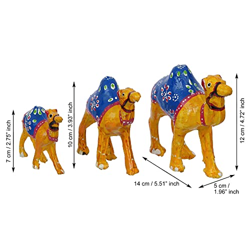 Image of eCraftIndia Set of 3 Multicolor Camel Statues Animal Figurines Decorative Showpieces for Home, Office, Table Decor, and Gift Purpose