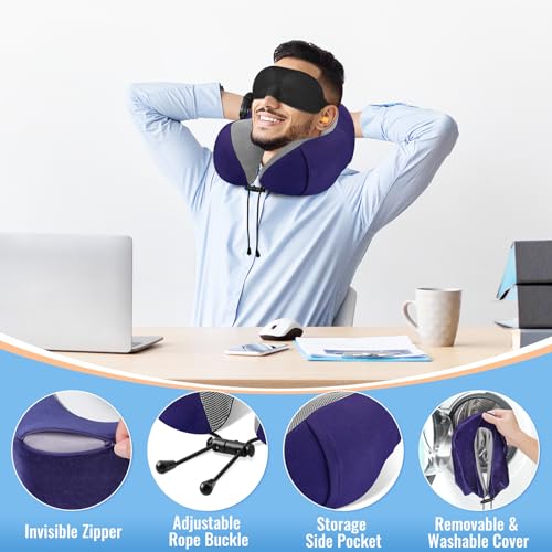 CloudBliss Travel Pillow Premium Memory Foam, Comfortable & Supportive Neck Pillow, Pain Relief Sleeping Neck Pillows for Travel, Airplane Pillow for Sleeping Airplane, Car, Office and Home - Image 5