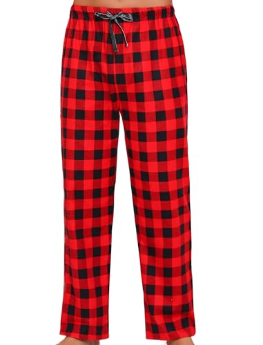 MIA LUCCE Pantalones de pijama para hombre largos a cuadros, pantalones de pijama de algodón, franela, transpirables, pantalones de pijama, pantalones largos de algodón con cordón S-XL, Rejilla de