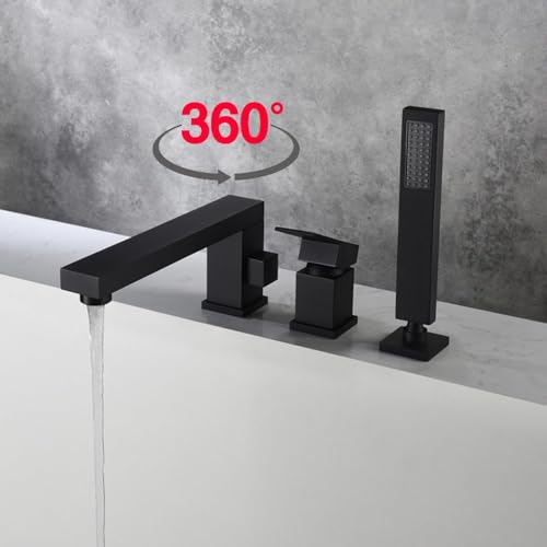 Mitigeur de baignoire à trois trous chromé avec douchette extractible