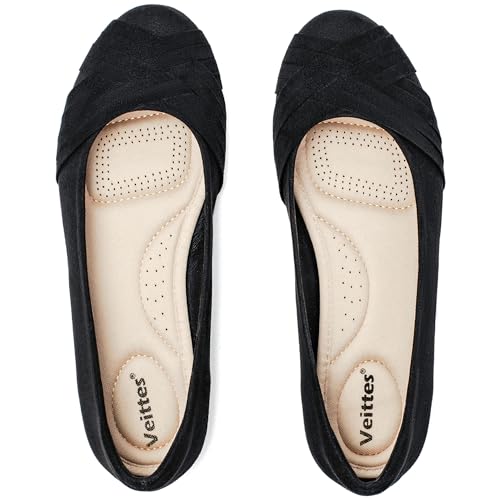 Image of Veittes Women's Wide Width Flat Shoes, Dressy Round Toe Slip On, Soft Comfortable Office Work Daily Walking Ballet Flats.