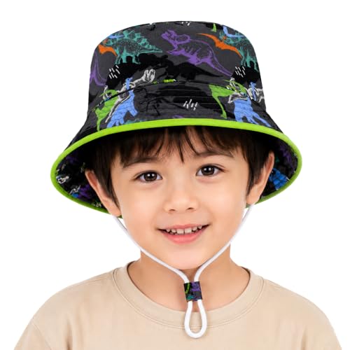 Image of VRITRAZ Unisex Kids Printed Bucket Hat | UV Protection Sun Hat with Adjustable Chin Strap & Summer Beach Travel Outdoor Cap for Toddlers & Children (4-12 Years)