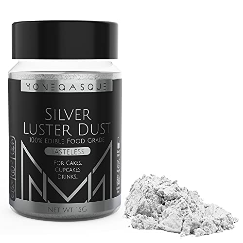 MONÃ‰GASQUE SILVER Edible Luster Dust for Chocolate, Cakes, Sweets, Cookies, & Drinks - 15 Grams Edible Cake Decorating Supplies - 100% Food Safe, Tasteless Glittery & Edible Dusting Powder